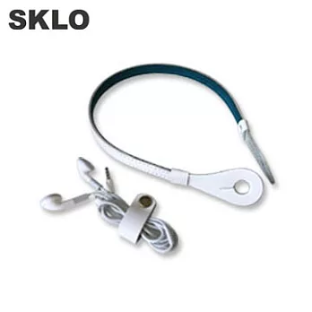 SKLO《日本手工》iHooc耳機掛具(M)-純白x土耳其藍/含線材收納帶