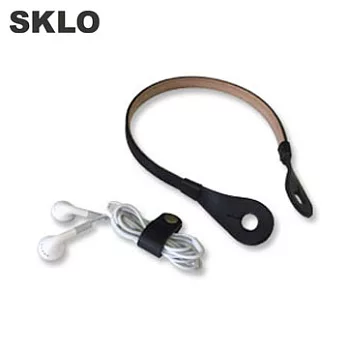 SKLO《日本手工》iHooc耳機掛具(L)-黑x駝色/含線材收納帶