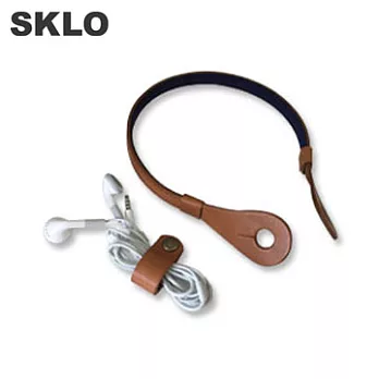 SKLO《日本手工》iHooc耳機掛具(L)-焦糖色x海軍藍/含線材收納帶