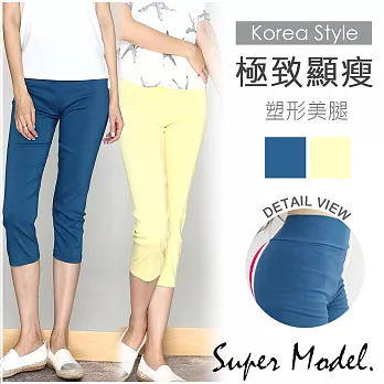 【名模衣櫃】纖細美腿彈力七分鉛筆褲-共2色(M-XL適穿)FREE藍色