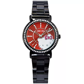 【HELLO KITTY】凱蒂貓探頭可愛時尚錶款 (黑/紅 LK628LBRI-S)