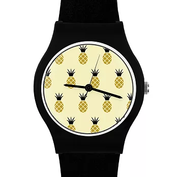 May28th 加拿大 熱帶風情鳳梨圖案手錶 黑色錶帶/35mm