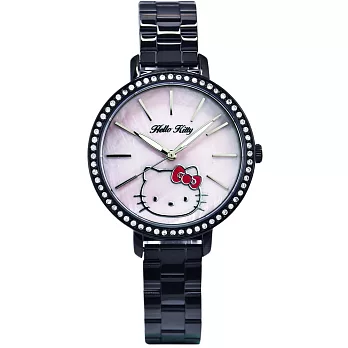 【HELLO KITTY】凱蒂貓珍珠貝殼晶鑽錶 (黑/粉紅 LK629LBPI-S)