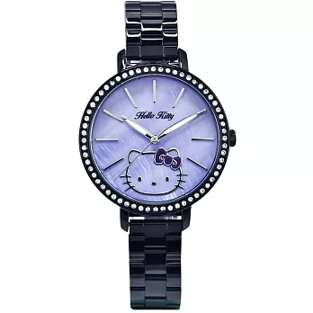 【HELLO KITTY】凱蒂貓珍珠貝殼晶鑽錶 (銀/紫 LK629LBVI-S)