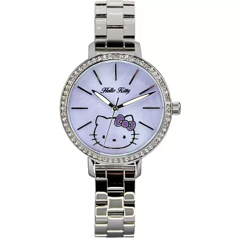 【HELLO KITTY】凱蒂貓珍珠貝殼晶鑽錶 (銀/紫面 LK629LWVI-S)