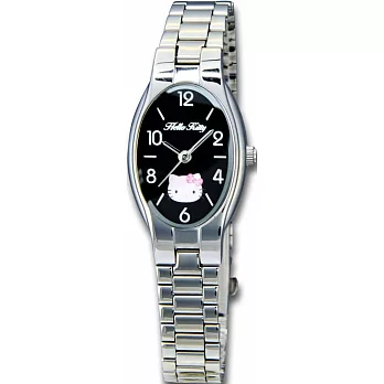【HELLO KITTY】凱蒂貓橢圓氣質簡約時尚錶款 (銀/黑面 LK632LWBA)