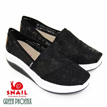SNAIL蝸牛 夏日輕漾PVC立體蕾絲輕量厚底休閒透視懶人鞋37黑色