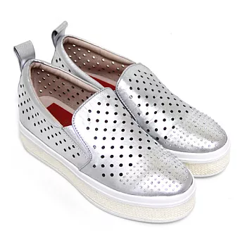 Green PhoenixBIS-VITAL 閃耀水鑽密集孔洞麻繩套入式小牛皮厚底休閒鞋35.5銀色