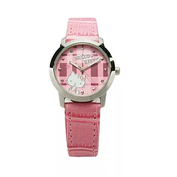 Hello Kitty 童玩博覽會趣味造型時尚皮革腕錶-粉紅-LK683LWPP