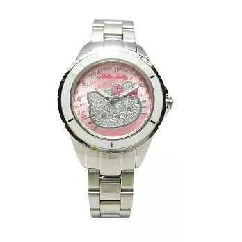 HELLO KITTY 大紅大紫時尚風情優質腕錶-銀+粉紅面-LK682BWPS