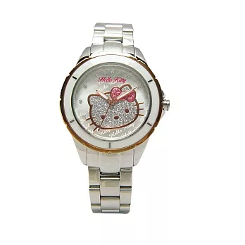 HELLO KITTY 大紅大紫時尚風情優質腕錶-銀+玫瑰金-LK682BTWS