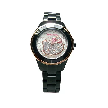 HELLO KITTY 大紅大紫時尚風情優質腕錶-黑+玫瑰金-LK682BTTS