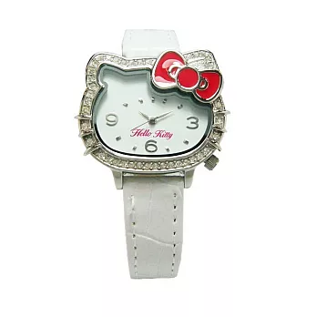 Hello Kitty 凱蒂晶鑽獨特亮眼造型時尚優質腕錶-白色-LK620LWWW