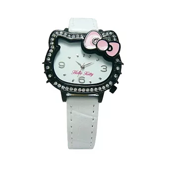 Hello Kitty 凱蒂晶鑽獨特亮眼造型時尚優質腕錶-黑+白-LK620LBWW