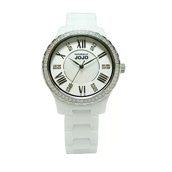 NATURALLY JOJO 花朵之星陶瓷晶鑽時尚優質腕錶-白-JO96900-80F