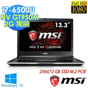 【MSI 微星】GS32 6QE-002TW 13.3吋 i7-6500U 512GSSD GTX950獨顯 16G記憶體 電競筆電-Win10