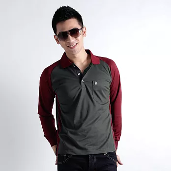 【遊遍天下】MIT台灣製男款休閒抗UV吸濕排汗機能POLO長衫(L006)2XL 鐵灰/暗紅