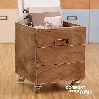 CiS自然行實木家具 收納箱-玩具箱-檔案夾收納-附輪(復古焦糖色)