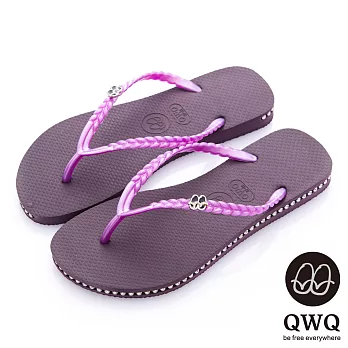 QWQ夾拖的創意(女) - 彩色素面鞋側施華洛世奇鑽鍊夾腳拖鞋 - 神秘紫35神秘紫