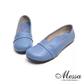 【Messa米莎專櫃女鞋】MIT-舒適柔軟素面內真皮饅頭包鞋35藍色