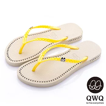 QWQ夾拖的創意(女) - 彩色素面鞋面+鞋側 施華洛世奇鑽鍊夾腳拖鞋 - 香檳金35香檳金