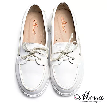【Messa米莎專櫃女鞋】MIT-輕盈舒活休閒內真皮帆船鞋35白色