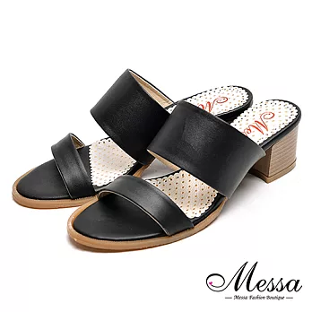 【Messa米莎專櫃女鞋】MIT韓風簡約氣質雙帶高跟涼拖鞋35黑色