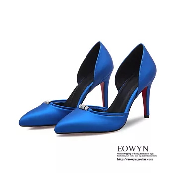 EOWYN.歐美時尚淺口高跟鞋尖頭包鞋工作鞋中空涼鞋EMD04930-98/3色/34-39碼現貨+預購34藍色
