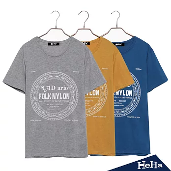 T恤 彈性棉質印花休閒短T 三色-HeHa-L(灰色)