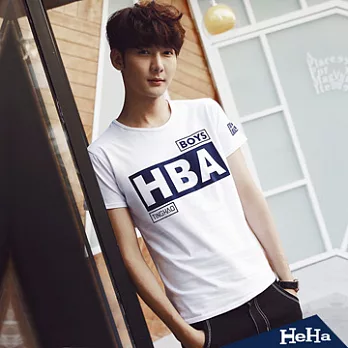 T恤 圓領彈性字母短袖上衣 白色-HeHa-XL*