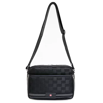 OVERLAND 美式潮酷格紋灰線橫式斜側包-3029-灰色