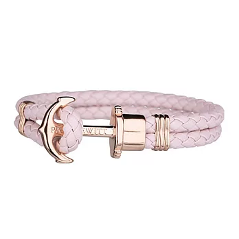 PAUL HEWITT 皮革編織玫瑰金船錨款手環L粉色