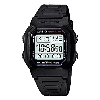 CASIO 卡西歐 W-800H 日系耐久黑武士多功能防水電子錶- 藍面