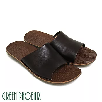 ◤Green Phoenix◥全真皮耐磨壓編織紋室內外兩用平底男拖鞋S咖啡色