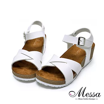 【Messa米莎專櫃女鞋】MIT交錯中性休閒厚底涼鞋39白色