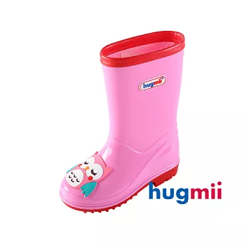 【hugmii】可愛貼片造型兒童雨鞋_粉貓頭鷹#17