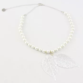 英國NATKIEL - 歐美典雅氣質白珍珠葉項鍊 (英國飾品配件品牌)