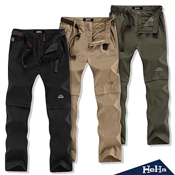 長褲 戶外速乾機能可拆式休閒褲 三色(附腰帶)-HeHa-3XL(黑色)