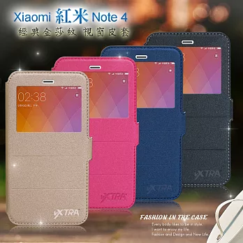 VXTRA Xiaomi 紅米Note 4 經典金莎紋 商務視窗皮套甜愛粉桃