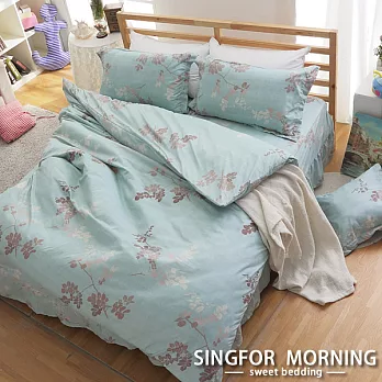 幸福晨光《月夜湖光》雙人加大五件式雲絲絨舖棉兩用被床罩組