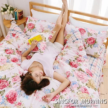 幸福晨光《秘境花海》雙人加大五件式雲絲絨舖棉兩用被床罩組