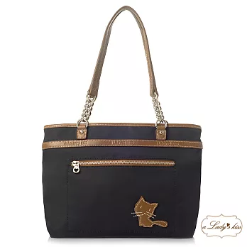 【a Lady ’s真皮】青春派暖心手縫喵咪二用包(優雅黑)