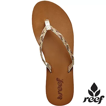 REEF 亮麗多色編織織帶時尚女款人字拖.茶/金5茶/金