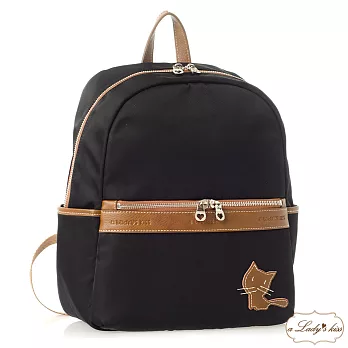 【a Lady ’s真皮】青春派暖心手縫喵咪休旅後背包(優雅黑)