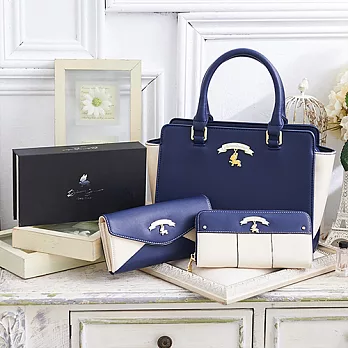 Rebecca Bonbon 日本狗頭包 甜漾塔芙妮套組。撞色兩用蝙蝠包+撞色拉鍊長夾【RB17-A131B-1 】深邃藍