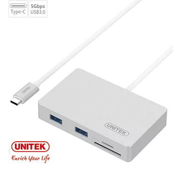 UNITEK 優越者USB3.1Type-c轉USB3.0HUB+讀卡機