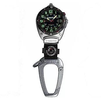 美國DAKOTA大錶面系列 軍事多功能黑錶盤銀色框登山錶 指南針掛錶/40mm