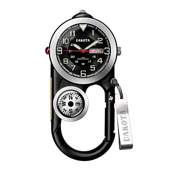 美國DAKOTA Angler II系列 多功能黑錶盤銀框登山錶 指南針黑色掛錶/40mm