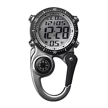美國DAKOTA迷你掛勾系列 黑色數字黑錶框登山錶 指南針掛錶/40mm灰色