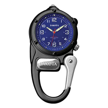 美國DAKOTA迷你掛勾系列 微光軍事撥號藍色錶盤黑色框登山錶 黑色掛錶/40mm